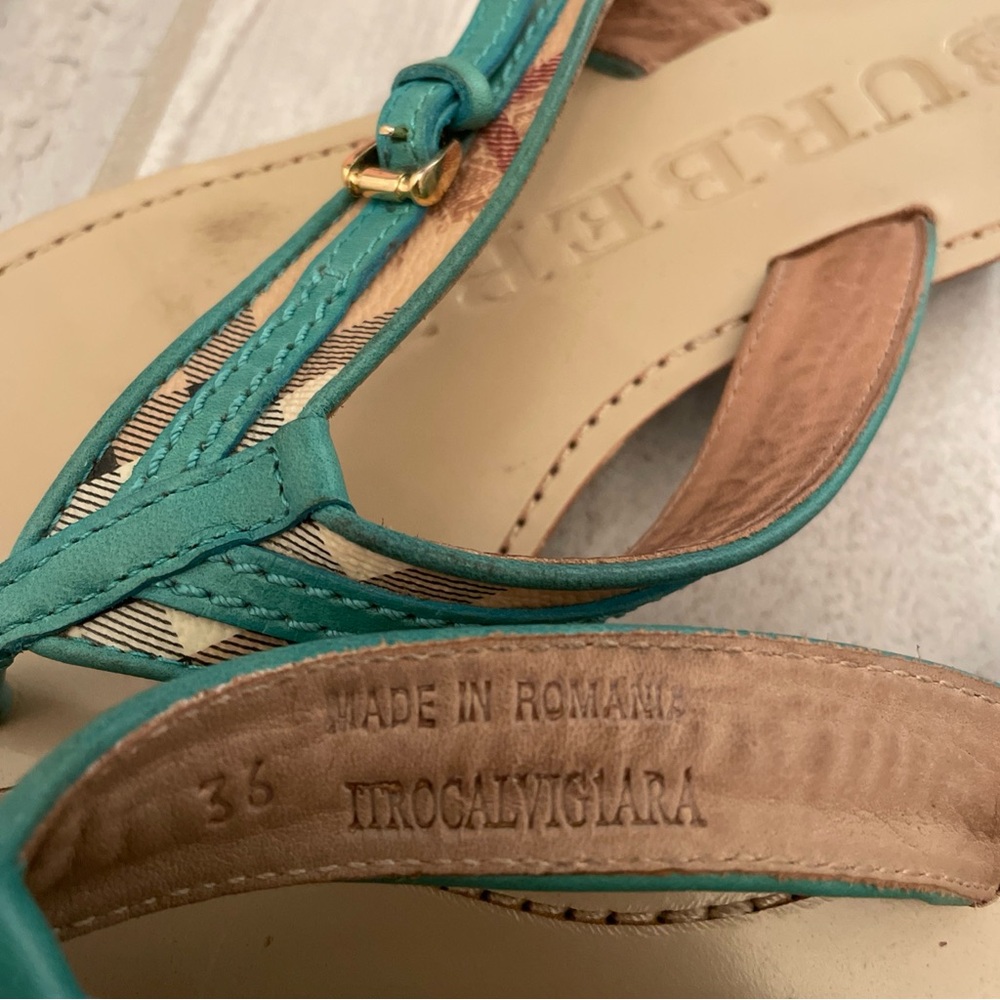 Burberry Teal Nova Check Thong Sandals With Buckle Size 36 - Picture 3 of 12